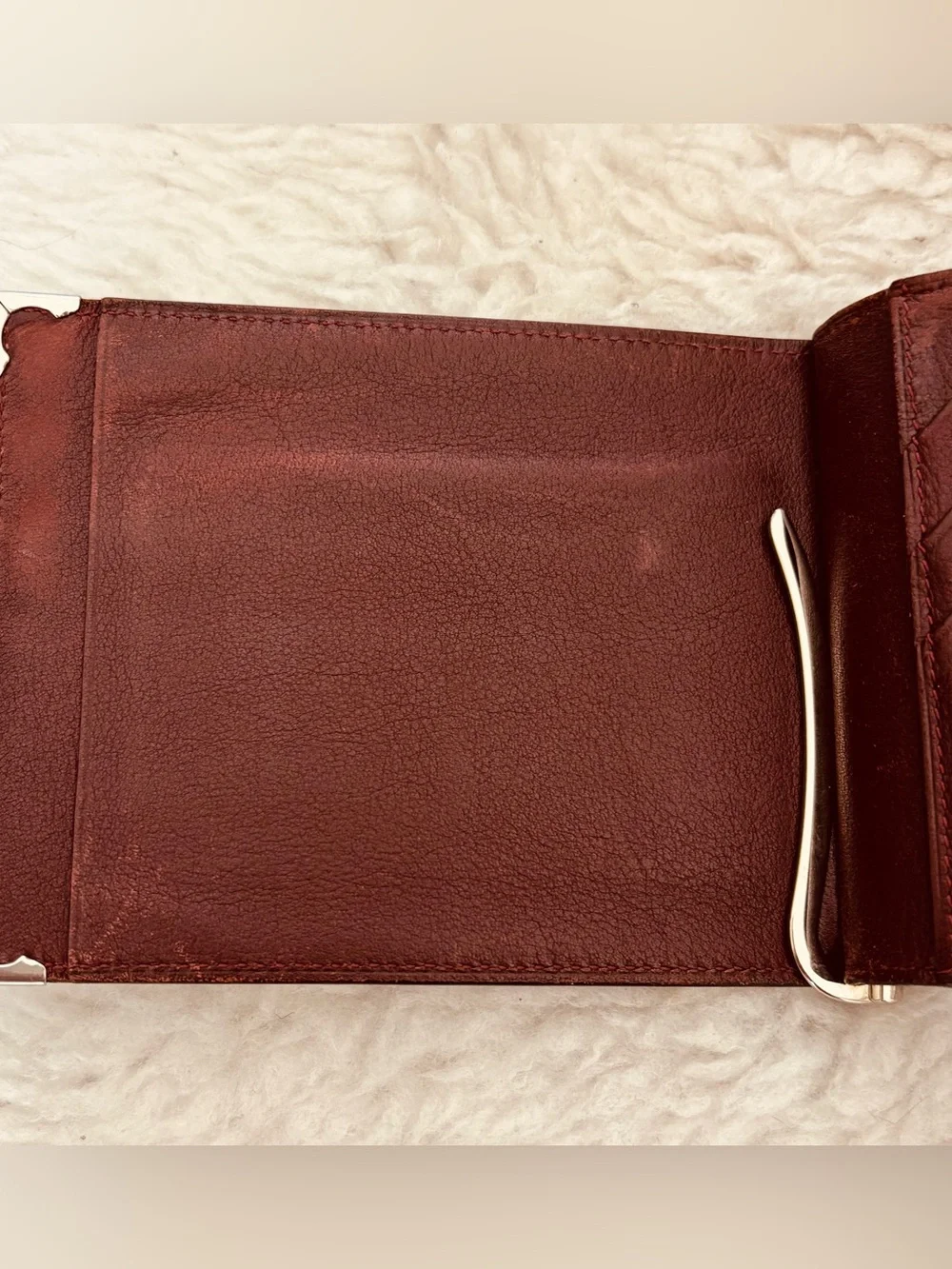 Cartier Black/Bordeaux Leather Cards Bills Clip Folded Wallet